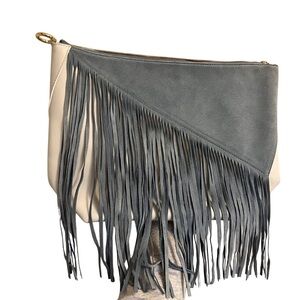 Diane Von Furstenberg Fringe Suede and Leather Clutch Bag
